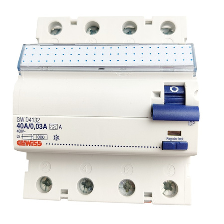 GEWISS Fehlerstromschutzschalter 4-polig 40A 30mA Typ A Fi-Schalter RCD GWD4132