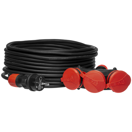 Dreifach-Verlängerungskabel 25m 250V 16A Schuko 3×2P+Z H05RR-F 3×2,5 mm² IP44 W-01196