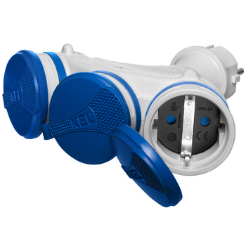 Tragbarer Verteiler Grau-Blau R-X3/44S IP44 3×2P+E 16A 250V Schuko W-01161