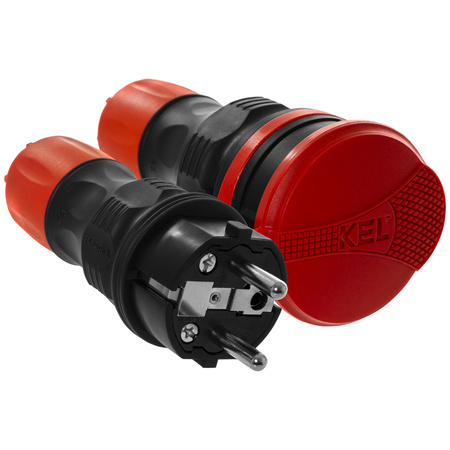 Anschlussset mit Stecker WT-54 und Kupplung GN-44 250V Schuko schwarz-rot W-98862