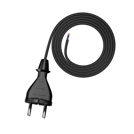 Anschlusskabel 2m mit geradem Stecker TYP E 230V 16A 2×1 mm² H05RR-F PP-21 Schwarz W-97187