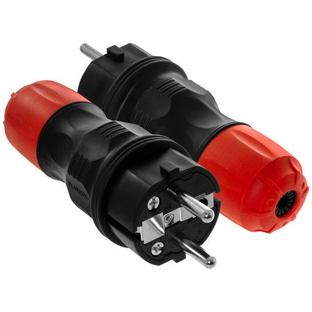 Zerlegbarer gerader Stecker WT-54 IP54 2P+E 16A 250V Uni-Schuko schwarz-rot W-97977