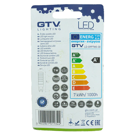 LED Leuchtmittel G9 7W 3000K warmweiß 560lm Birne Lampe Glühbirne Stiftsockel GTV LD-G9P7W0-30