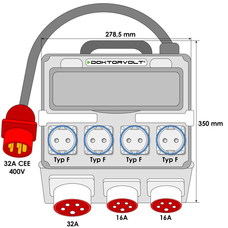 Stromverteiler Adapter Universell CEE Stromverteilung Industrie TR-S 4x230V 3x400V 1x32A/2x16A Doktorvolt DV-7273-D