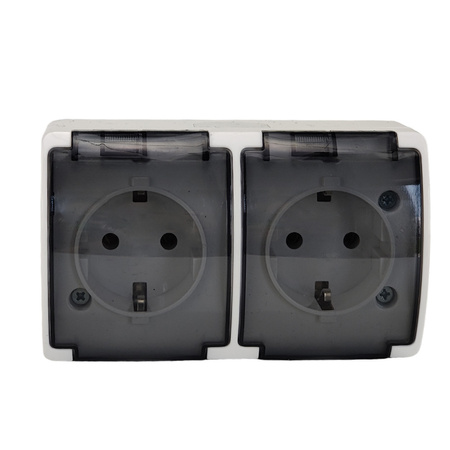 Doppel Aufputz Steckdose mit Rauchklappe Weiß Schuko ViPlast IP44 182-51