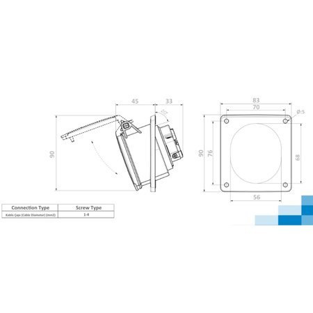 CEE Einbausteckdose schräg 400V 16A 4P 83x90 mm 3122-309-1600