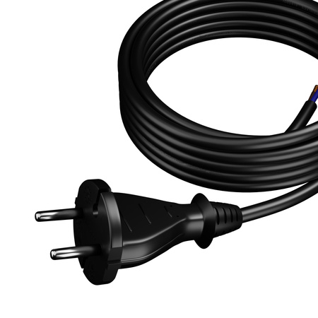 Anschlusskabel 5m mit geradem Stecker TYP E 230V 16A 2×1,5 mm² H05RR-F PP-21 Schwarz W-97196