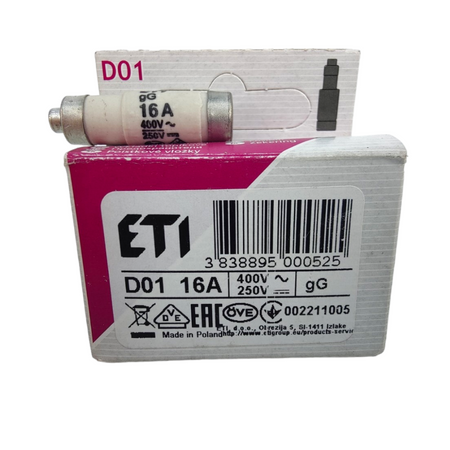 Sicherungseinsatz Schmelzsicherung ETI Porzellan Sicherung D01 16A/400V 1 Stück 00221100