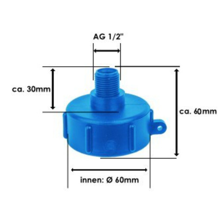 IBC Adapter S60x6 mit 1/2" AG Schraubkappe Deckel Tankdeckel Bradas IBCS60F-M012
