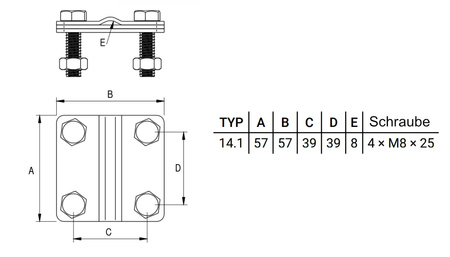 Erdungsverbinder Universalverbinder 4-Schraubig Blitzschutzgriff Uni-Erdungsklemme Edelstahl M8 14.1 NI