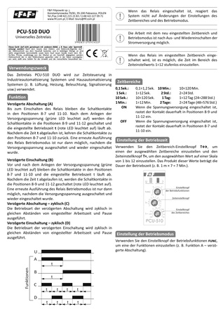 Zeitrelais Multifunktionsrelais Heizung Signalisierung Time Relay  Relais PCU-510 DUO F&F 5403