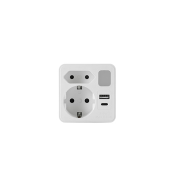 Steckdosenadapter mit 2x 230V Steckdosen 2x USB Anschlüssen und Nachtlicht W-72023