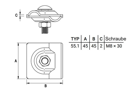 Kreuz-Erdungsverbinder Erdungs Kreuzklemme 1-Loch Blitzschutzgriff Erdungsklemme 55.1 OC