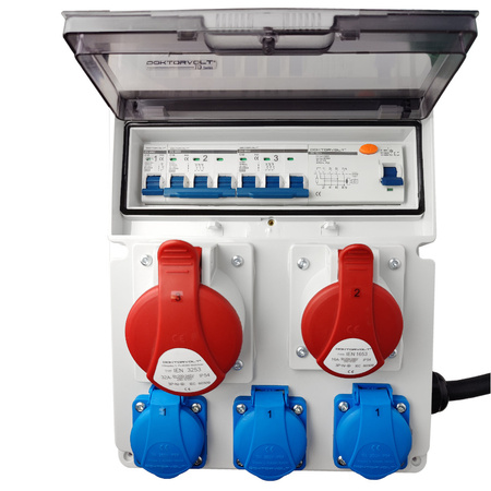 Baustromverteiler JUN-S/FI 1x 32A 1x 16A 3x230V mit Kabel IP44 DOKTORVOLT® DV-0287-F