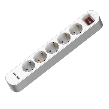 Steckdosenleiste 5-fach Schuko 250V 16A 1,5m mit Schalter 2xUSB W-102112