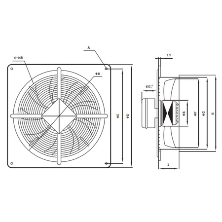 Industrieventilator Wandventilator im Gehäuse ⌀200mm 780m³/h 55W Reventon 5901