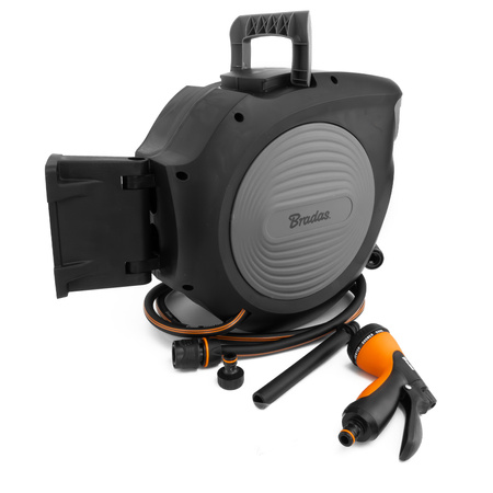 Schlauchtrommel 20m 1/2'' Schlauchbox Schlauchaufroller schwenkbar Wasserschlauchtrommel automatischer Aufroller Gartenschlauch schwarz Bradas ECO-W1B20