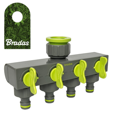 Wasserverteiler 4 Wege 4 Ventilen 4fach Verteiler für Gartenschlauch Absperrhahn Schlauchverteiler Bradas LE-3033