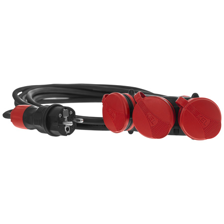 Dreifach-Verlängerungskabel 10m 250V 16A Schuko 3×2P+Z H05RR-F 3×2,5 mm² IP44 W-01192