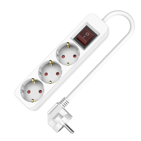 Steckdosenleiste 3-fach 3x2p+Z Schuko mit Schalter 5m 230V 16A Weiß W-102089