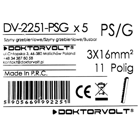 Phasenschiene 3P Gabel 11-polig 16mm2 PS/G Schiene Sammelschiene 100A DV-2251-PSG