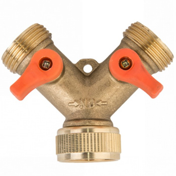 2-Wege Wasserverteiler Messing Gartenschlauch- Wasserhahn- Verteiler 3/4" Bradas BR-2234