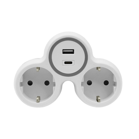 Zweifach Steckdosenadapter 2x Schuko 230V 2x USB Grau-Weiß W-72010