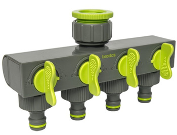 Wasserverteiler 4 Wege 4 Ventilen 4fach Verteiler für Gartenschlauch Absperrhahn Schlauchverteiler Bradas LE-3033