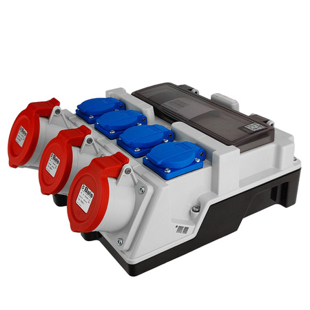 Baustromverteiler 12 Module mit Griff IP44 4x230V 2x16A 32A Doktorvolt Stromverteiler ohne Schutz DV-4926-F