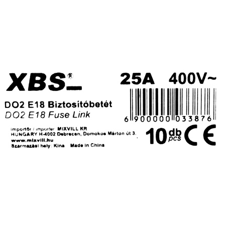 Sicherungseinsatz D02 25A gL-gG Sicherung Schmelzsicherung E18 400V XBS 0000002055