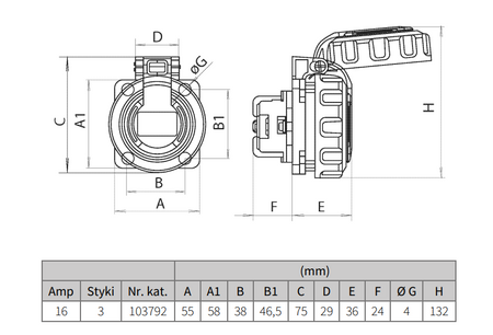 Einbausteckdose 230V 16A IP67 Schuko Steckdose Doktorvolt VZG 16S DV