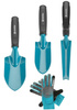 Gardena Gartenpflege-Set Unkrautstecher + Blumenkelle 6cm + Gartenschaufel 8cm + Arbeitshandschuhe M DVZ-0004