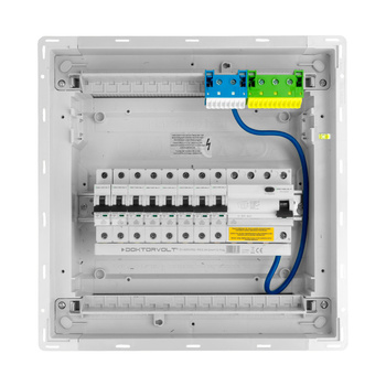 Sicherungskasten Unterputz Verteilerkasten 1-reihig 12 Module 8xMCB 1xRCCB VDE Unterverteilung verdrahtet Verteilerschrank mit Sicherungen 356x348x98mm Hager Hohlwand Verteiler Doktorvolt  DV-6197-PT