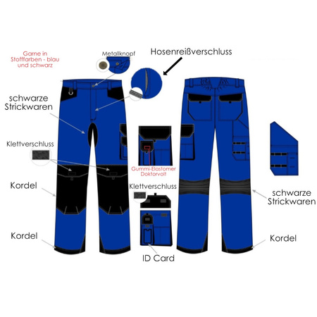 Bund- Arbeitshose 245 g/m2 Größe 62 für Elektriker Doktorvolt 2131