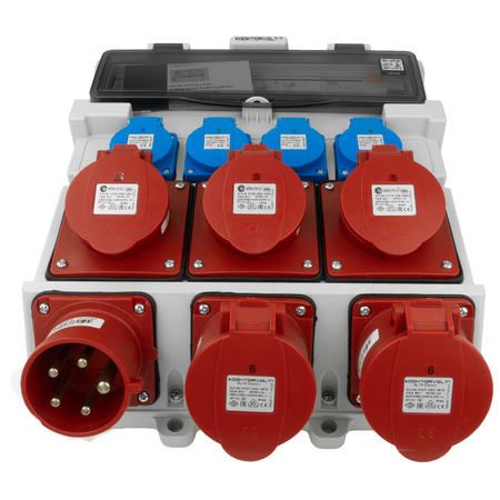 Baustromverteiler 3x16A 2x32A CEE 4x230V Stromverteiler mit Handgriff und Anbaustecker Doktorvolt TR-S/FI DV-5053-D