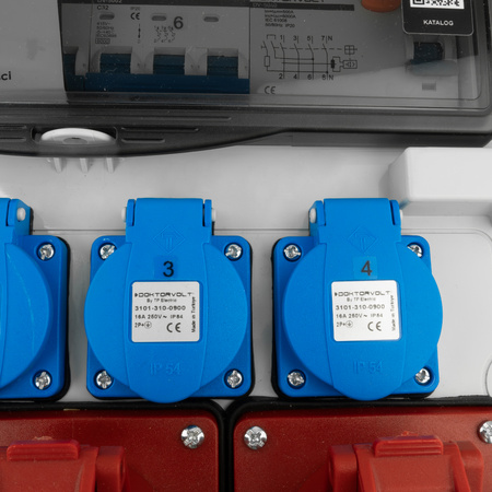 Baustromverteiler 3x16A 2x32A CEE 4x230V Stromverteiler mit Handgriff und Anbaustecker Doktorvolt TR-S/FI DV-5053-D