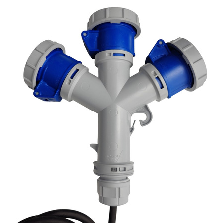 Marlanvil CEE Camping Adapterleitung Mehrfachsteckdose 3x 16A 3P 230V mit 1,5m Kabel IP67 6.80132.1