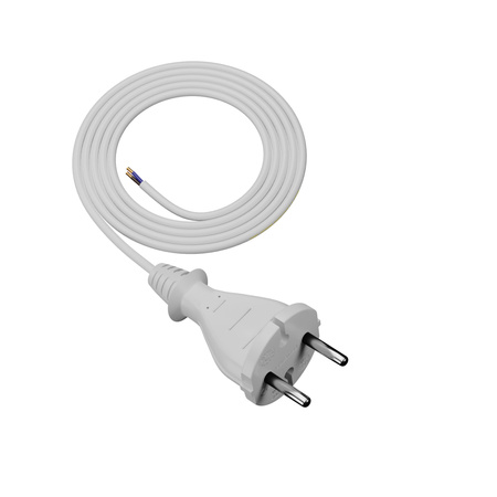 Anschlusskabel 1,5m mit geradem Stecker TYP E 230V 16A 2×1 mm² H05VV-F PP-21 Weiß W-98335
