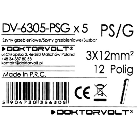 3P Phasenschiene Gabel 12-polig 12mm2 PS/G Schiene Sammelschiene 80A DV-6305-PSG