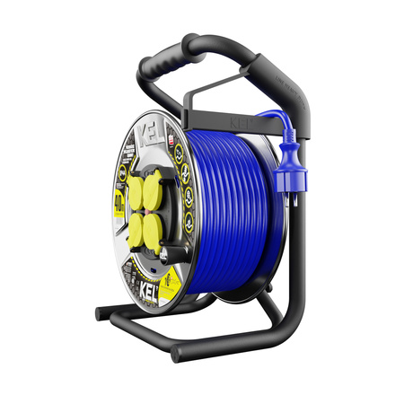 Kabeltrommel 40m HEAVY LINE 3x2,5mm Blau mit Metalltrommel 4x 230V-Steckdosen W-99463