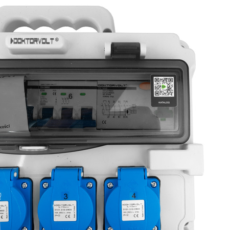 Baustromverteiler 3x16A 2x32A CEE 4x230V Stromverteiler mit Handgriff und Anbaustecker Doktorvolt TR-S/FI DV-5053-D