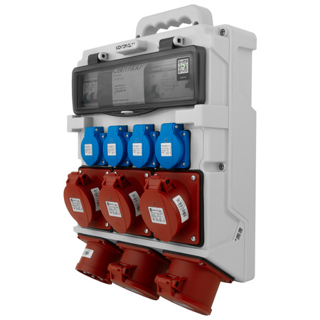 Baustromverteiler 3x16A 2x32A CEE 4x230V Stromverteiler mit Handgriff und Anbaustecker Doktorvolt TR-S/FI DV-5053-D