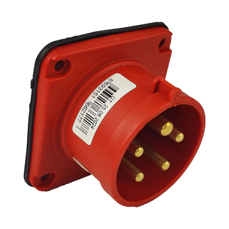 CEE Einbaustecker mit Phasenwender gerade 5P 16A 400V IP44 75x75 3105-354-1600