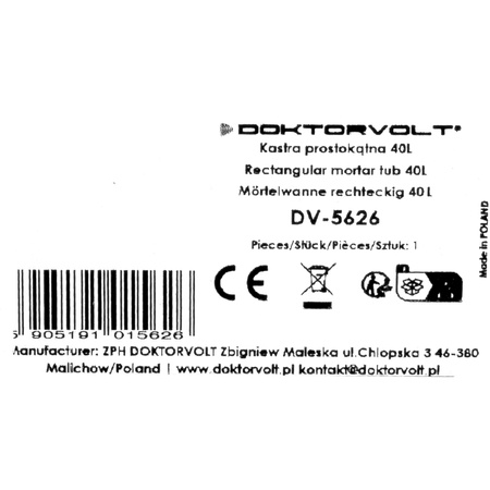 Mörtelkasten 40L Mörtelwanne Mörtelkübel pflanzkübel Mörteleimer Kübel Zementwanne Speiswanne widerstandsfähig aus PP/PE-Regranulat eckig schwarz DV-5626