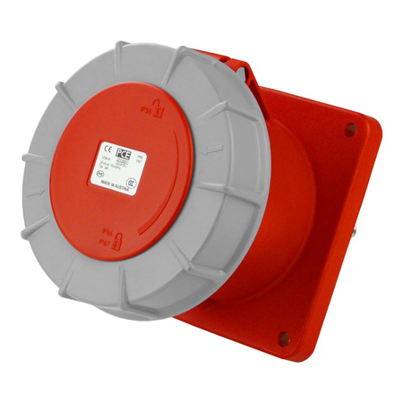 Anbausteckdose 125A 5P Einbausteckdose gerade 6h 400V IP67 Anbaudose rot grau Twist Typ 345 PCE 345-6