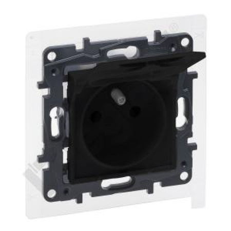Steckdose mit Deckel und Kindersicherung 2P + E franz. System schwarz Niloe Step 863536