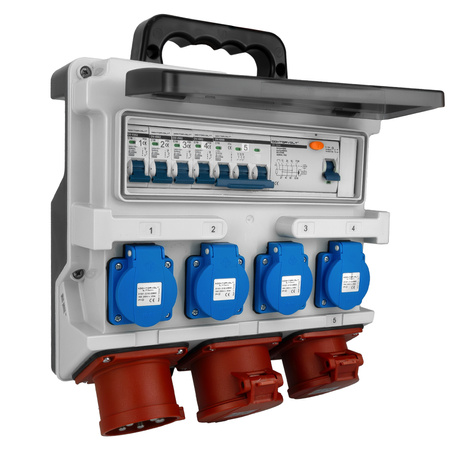 Baustromverteiler 16A 32A 4x230V FI-Schalter LS-Schalter Stromverteiler mit CEE-Stecker Doktorvolt TR-S/FI DV-5305-D