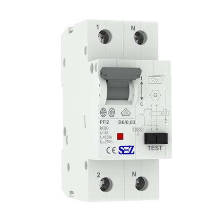 SEZ FI/LS B6 30mA 2p 10kA RCBO FI/LS-Schalter Kombi Schalter SEZ 0090610