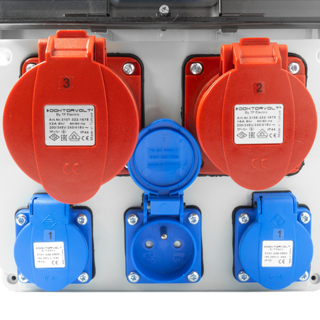 Baustromverteiler 16A 32A CEE 3x230V Stromverteiler mit Griff FI+LS-Schalter Wandverteiler Doktorvolt DV-8126-F