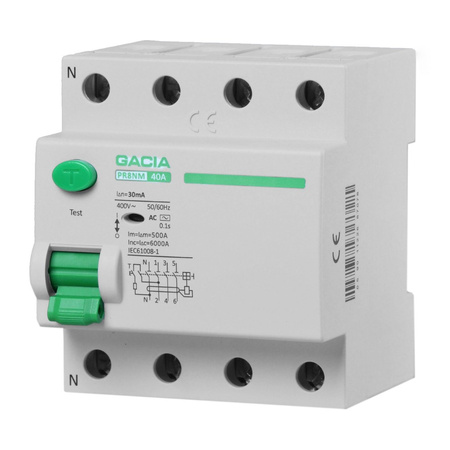 GACIA Fehlerstromschutzschalter 40A 4P 6kA Typ AC RCD Fi-Schalter PR8NM 4P 40A 30MA AC